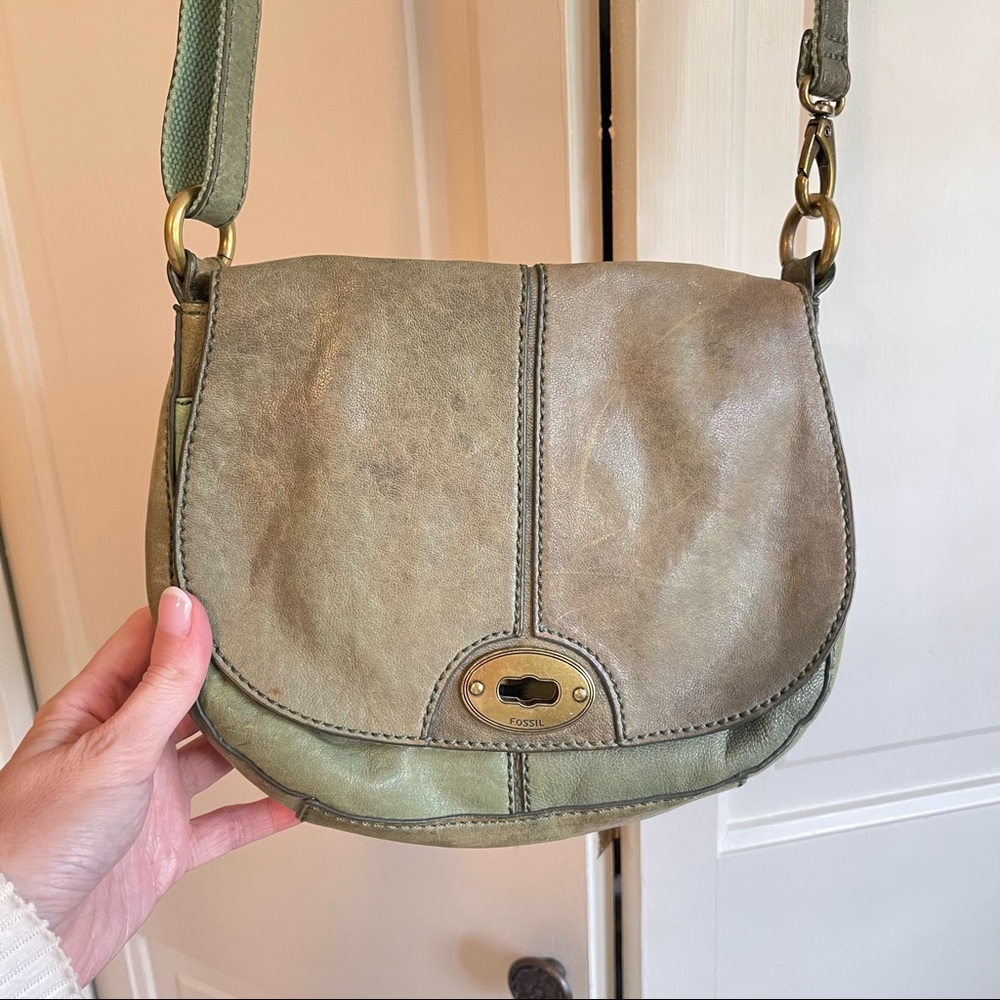 Fossil Crossbody Light Green Saddle Flap